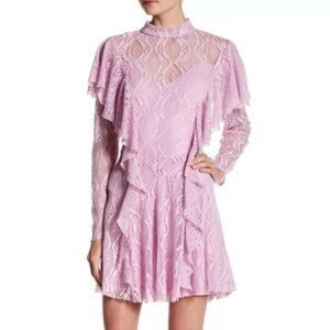 Free People Rock Candy Ruffle Lace Mock Neck Dress